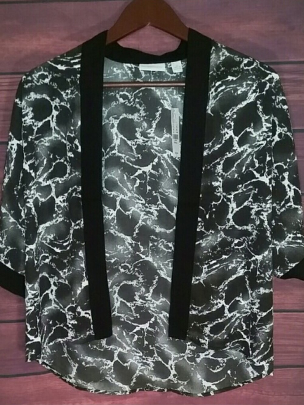 NWT Black & White Marble Print Open Kimono - XS